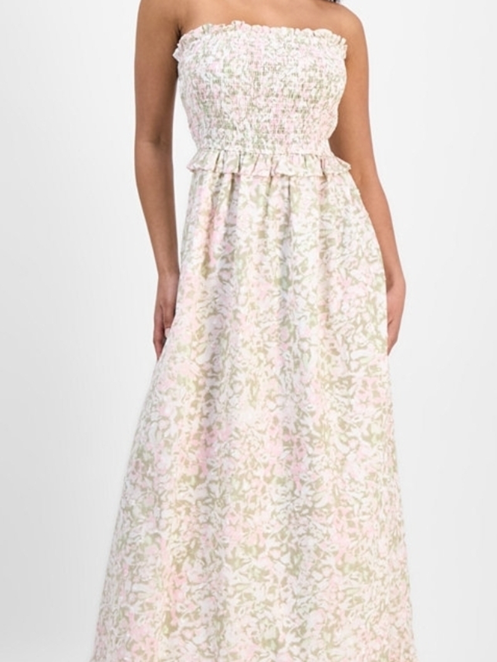 And Now This Strapless Pink & Cream Floral Maxi Dress